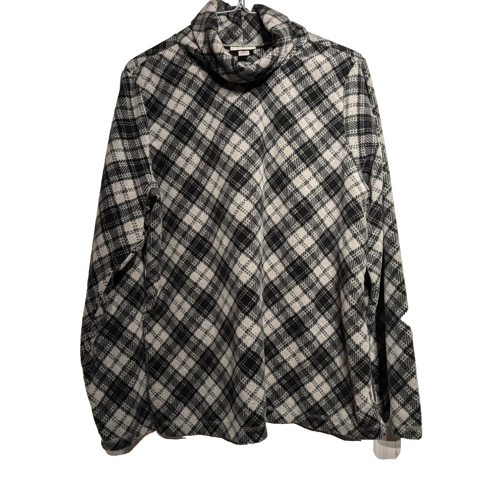 LL Bean Womens Large Plaid Fleece Pullover Shirt Mock Neck Long Sleeve Pristine!